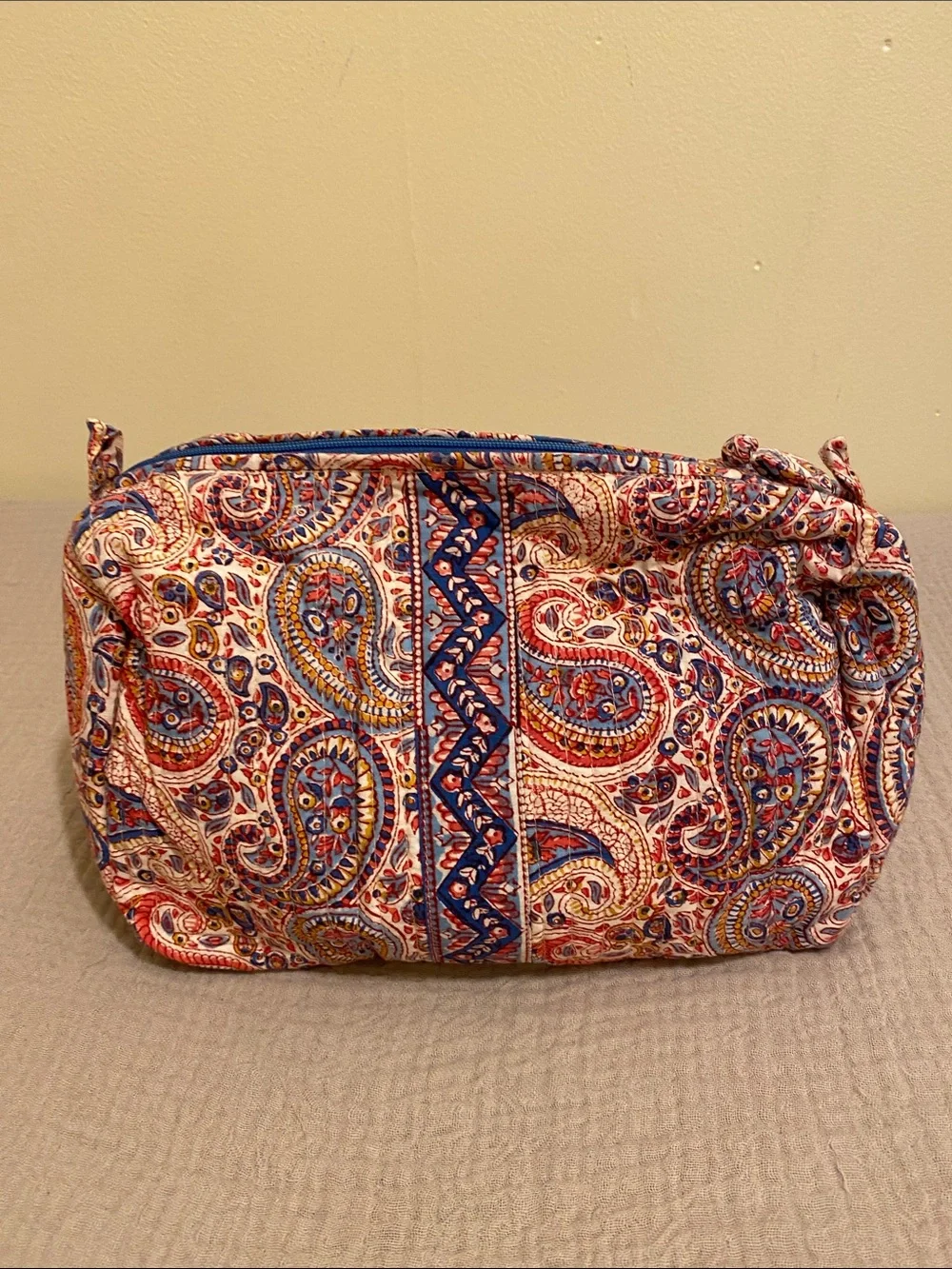 ANOKHI POUR SIMRANE Printed Paisley Cosmetic Bag - Blue & Red